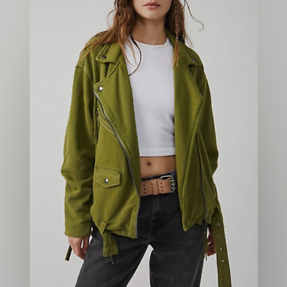 FREE PEOPLE Rebel Rebel Knit Moto Jacket NEW Size S Olive Green We The Free NEW